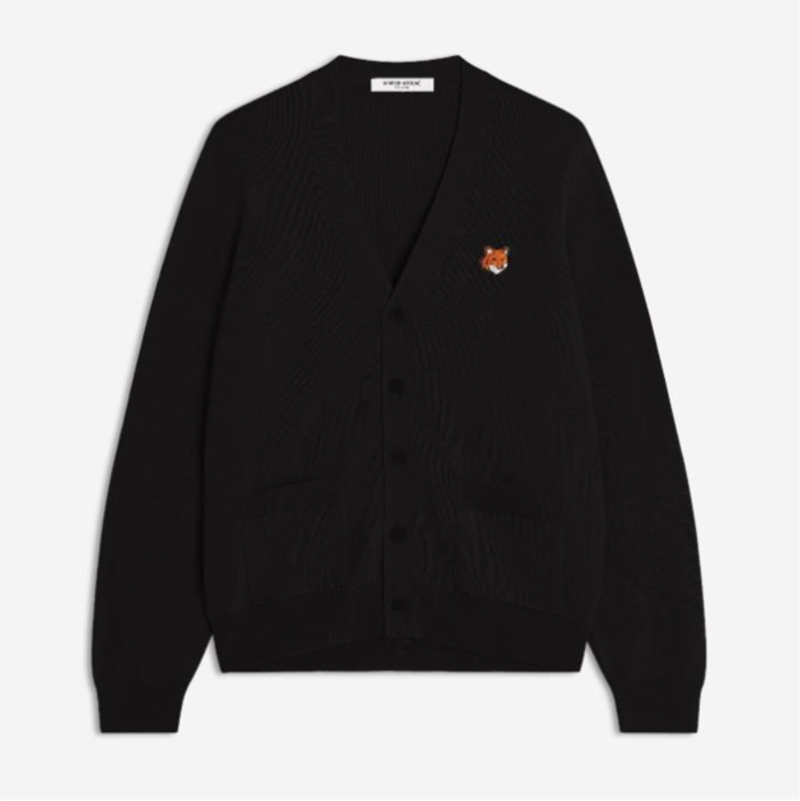 메종키츠네 폭스 헤드 패치 레귤러 울 가디건 블랙 PM00501KT1181 P199 - Maison Kitsune