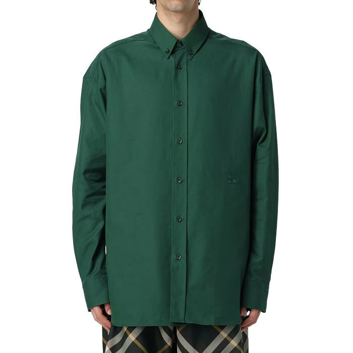 버버리 로고자수 옥스포드 남성 셔츠 그린 8082885 - Burberry
