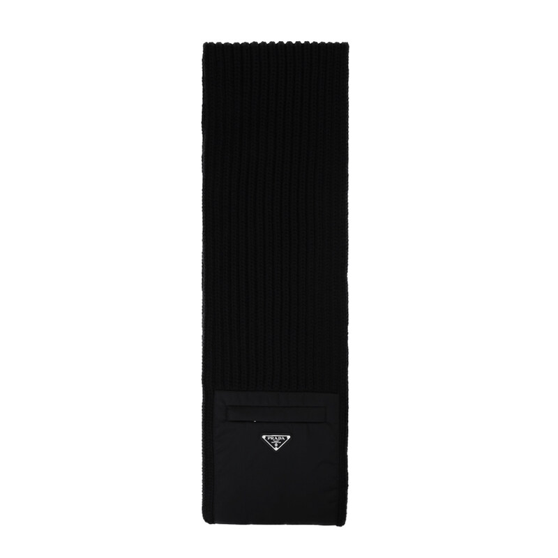 25FW 삼각로고 나일론 포켓 울 머플러 블랙 2FS106 1WTO F0002 - Prada