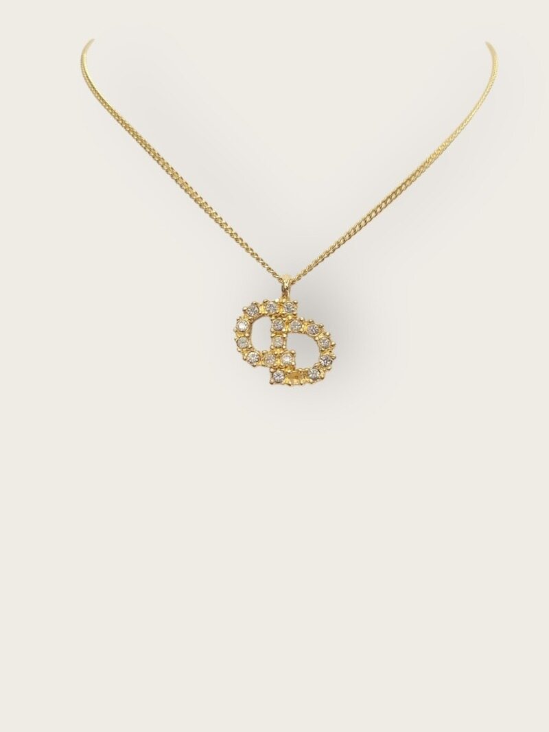  [중고명품/루이스잇] 디올 골드 메탈 라인 스톤 CD 목걸이 - Christian Dior