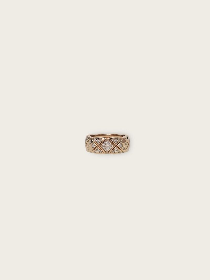 [중고명품/루이스잇] 47호 / 샤넬 베이지 골드 다이아 퀄팅 코코크러쉬 링 반지 스몰 - Chanel