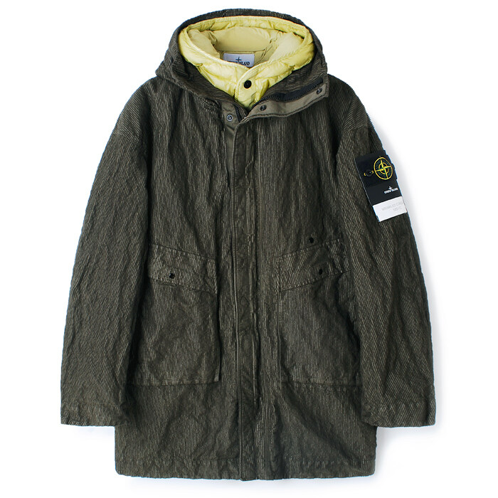 25FW 스톤 링클 코듀로이 롱 후드자켓 카키 K2S157100009 S0229 V0054 - Stone Island