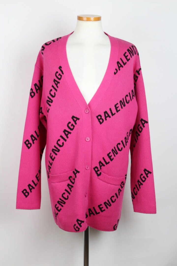 발렌시아가 올오버 로고 가디건 핑크 XS - Balenciaga