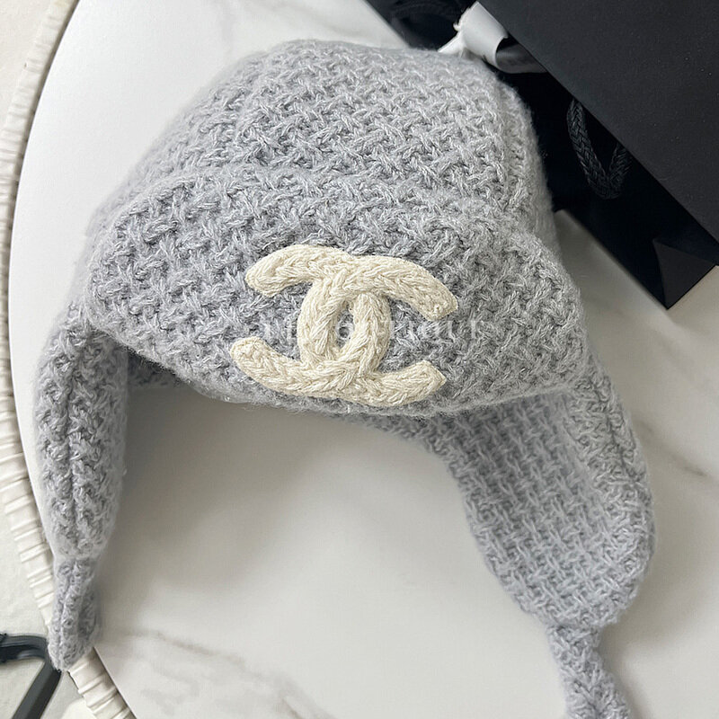 샤넬 CC 로고 캐시미어 귀달이 비니 군밤 모자 그레이 - Chanel