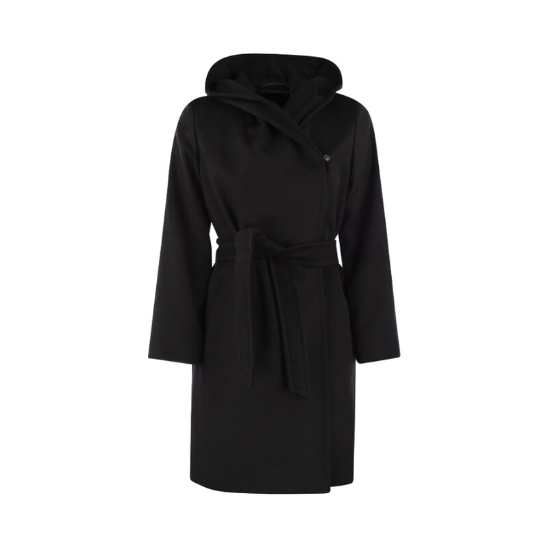 25FW 뉴망 NEWMANG 후드라펠 벨티드 울 코트 블랙 2526016061 013 - Max Mara