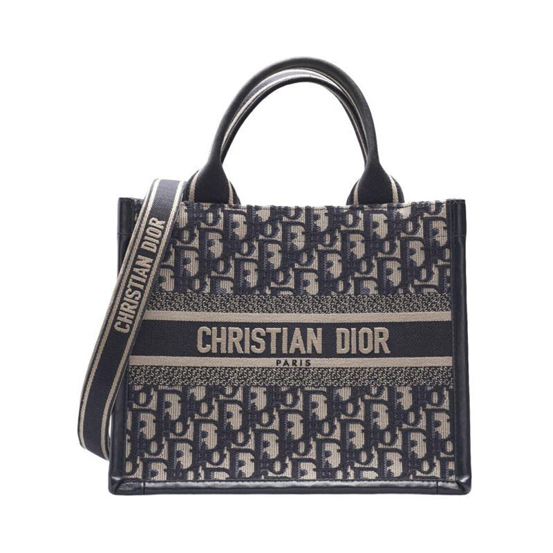 네이비 오블리크 북 토트 스트랩 스몰 토트백 - Christian Dior