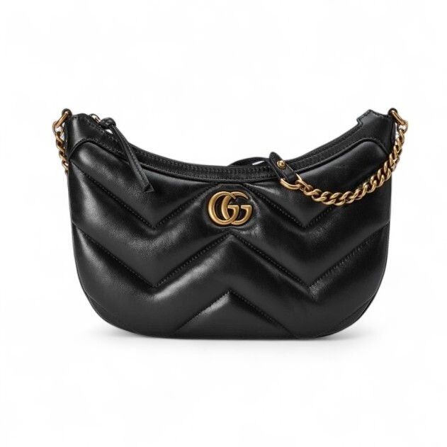 구찌 GG 마몽 마틀라세 쉐브론 숄더백 호보백 스몰 레더 블랙 777263 AAC74 1000 - Gucci