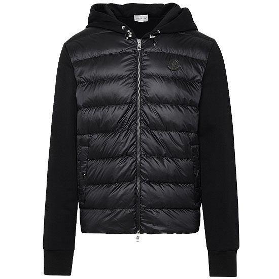 [몽클레어] 8G00035 809KZ 999 로고 패치 다운 니트 믹스 후드 집업 블랙 남성 자켓 / TJ - Moncler