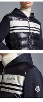 [몽클레어] 8G00059 809KZ 778 로고 삼선 다운 믹스 후드 집업 자켓 블루 네이비 남성 자켓 / TJ 썸네일 4