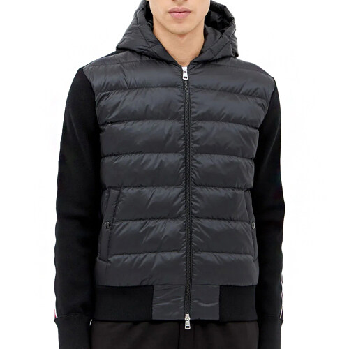 [몽클레어] 9B00022 M1131 999 로고 패치 니트 다운 패딩 집업 블랙 남성 자켓 / TJ - Moncler