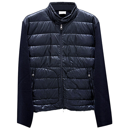 [몽클레어] 로고 패치 믹스 다운 니트 집업 블루네이비 남성 자켓 9B00016 M1131 776 / TLS - Moncler