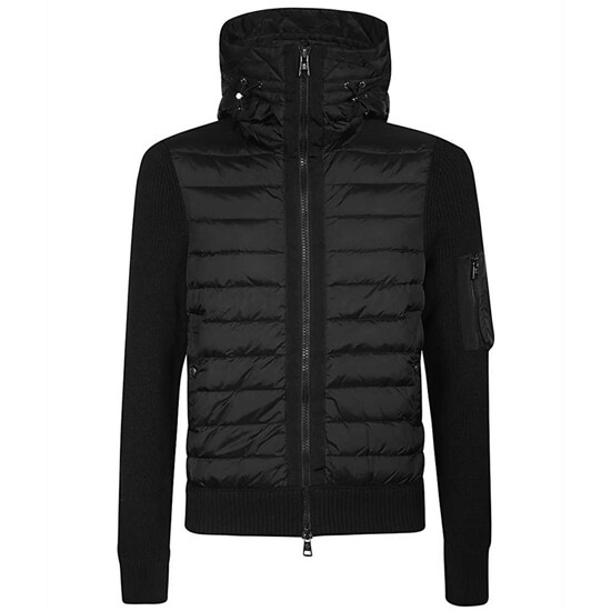 [몽클레어] 9B50800 A9340 999 로고 패치 니트 믹스 자켓 블랙 남성 자켓 / TFS - Moncler