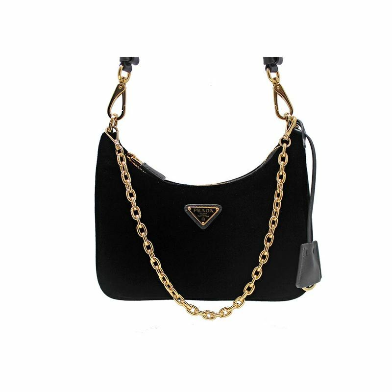 프라다 블랙 벨벳 나파가죽 여성 숄더백 R - 1BC204 2C7Q F0002 JOO - Prada