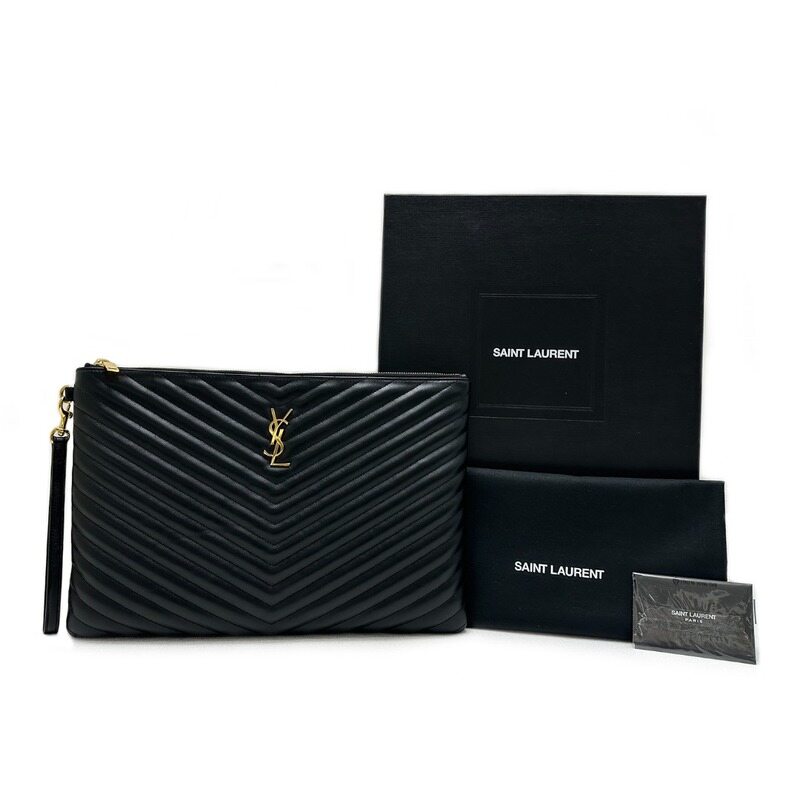 입생로랑 쉐브론 금장로고 블랙 라지 클러치백 5SSLB25115 - Saint Laurent