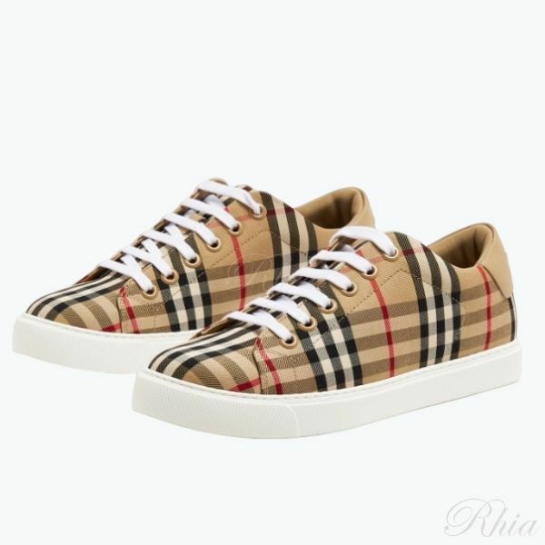버버리 체크 레더 스니커즈 8049777 - Burberry