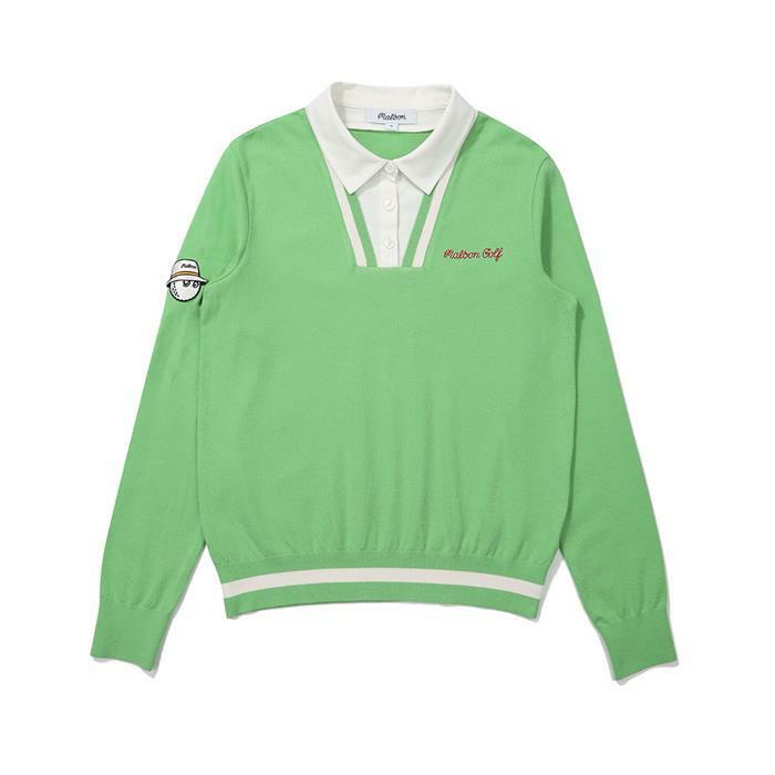 [밀라코/국내발송] 말본골프 이중 카라 롱슬리브 니트 MINT GREEN M5122PKT11MNT - Malbon