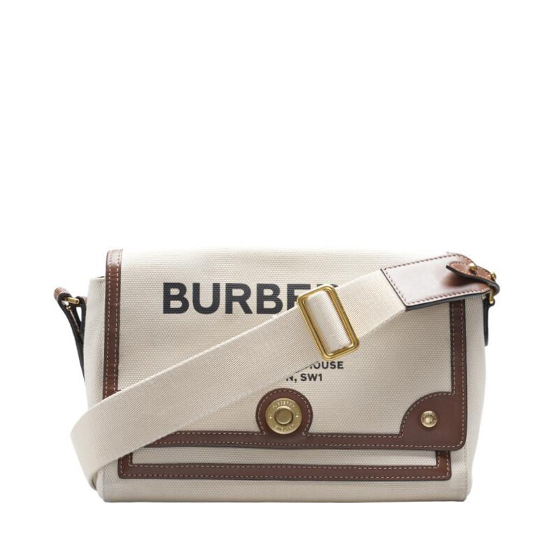 아이보리 & 브라운 캔버스 호스페리 프린트 노트 여성 크로스백 - Burberry
