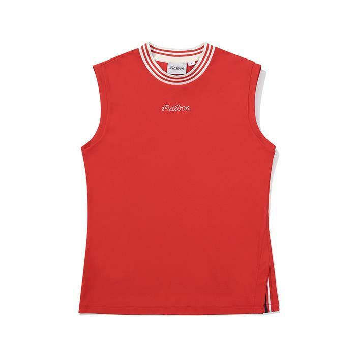[밀라코/국내발송] 말본골프 모크넥 슬리브리스 티셔츠 RED M5322PSL11RED - Malbon