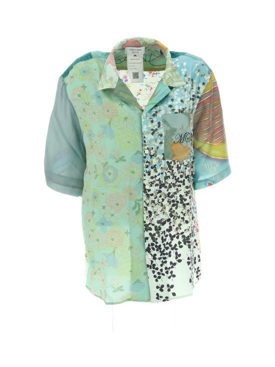 23SS 마린세르   성 패치워크 와이드 실크 반팔 블라우스 T076XU WOVSE0001 05 BOK CHOY BPG - Marine Serre
