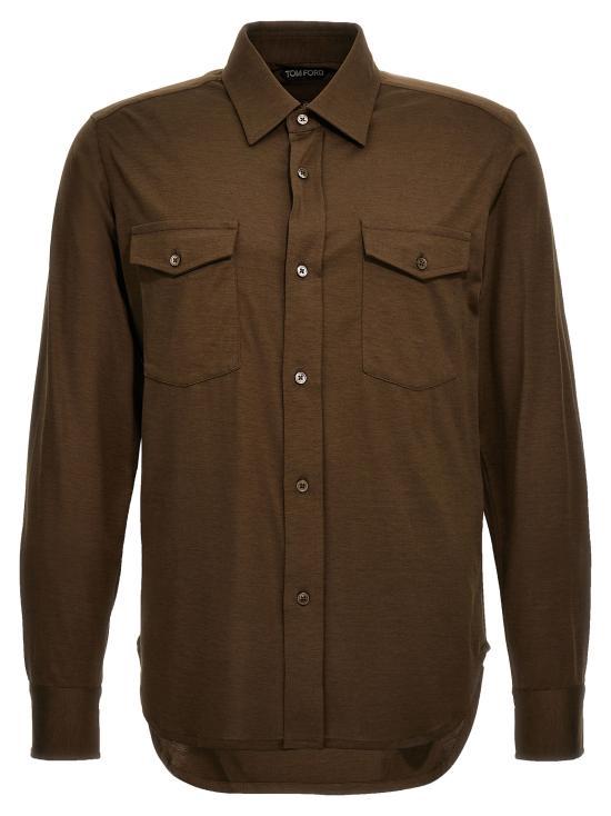24SS 톰포드   남성 실크 블렌드 긴팔 셔츠 JBL001JMS001S23KB386 Brown BPG - Tom Ford