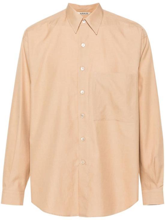 오라리   남성 워시드 핀스 트윌 빅 셔츠 A24SS02TN LIGHT BROWN BPG - Auralee