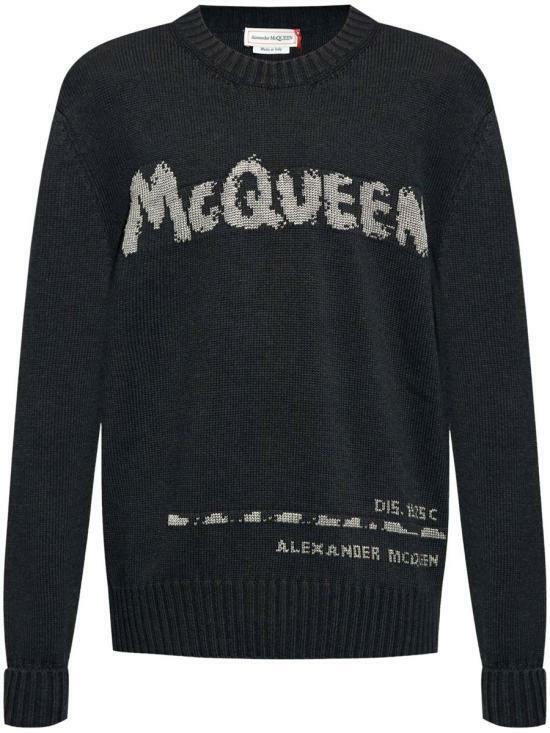 24FW 알렉산더 맥퀸   남성 그래피티 로고 스웨터 626454Q1WZL1291 CHARCOAL STEEL BPG - Alexander McQueen