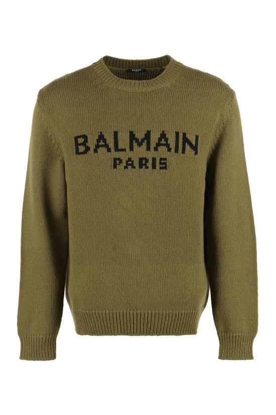 23SS 발망   남성 인타르시아 니트 로고 스웨터 AH1KD000KC88 KHAKI BPG - Balmain