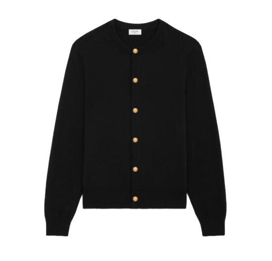 25SS 셀린느   로고 버튼 스코티쉬 캐시미어 가디건 RV08M264W 38NO BLACK BPG - Celine