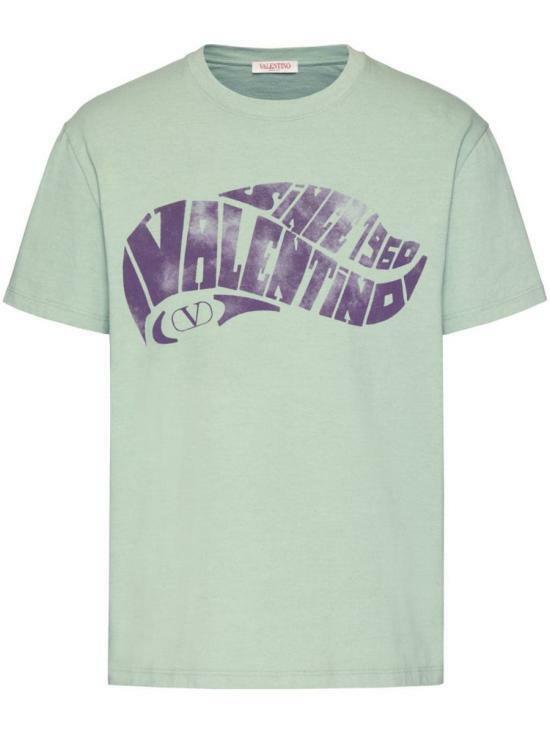 23FW 발렌티노 가라바니   서핑 로고 프린팅 코튼 티셔츠 3V3MG10V9KA 635 GREEN PURPLE BPG - Valentino Garavani