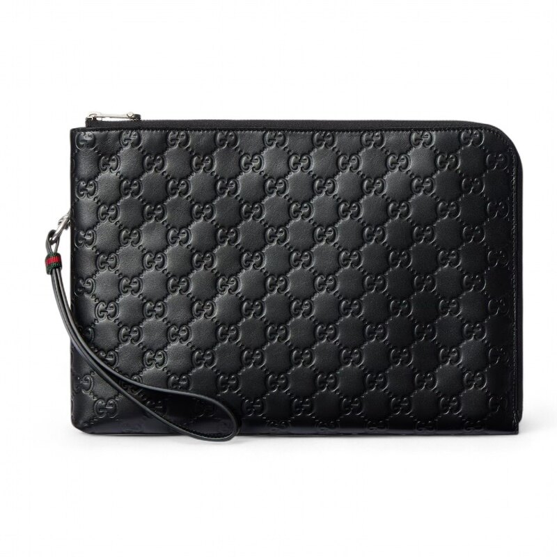 구찌 남성파우치 GG 엠블럼 스몰 레더 블랙 남자클러치 ‎ - Gucci