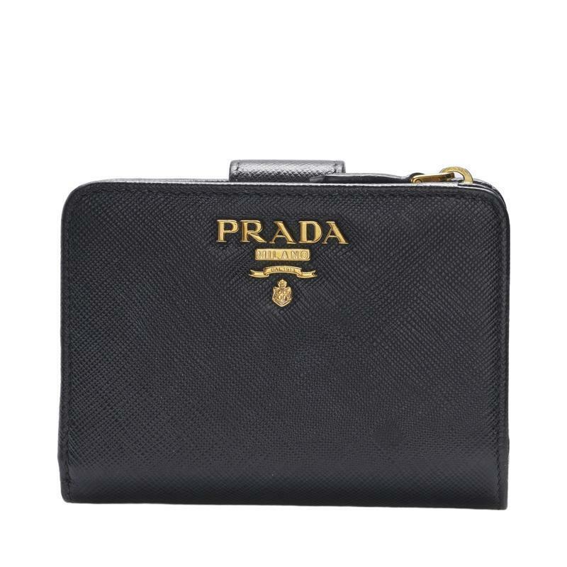 블랙 카프스킨 사피아노 로고 금장 여성 반지갑 1ML018 QWA F0002 - Prada