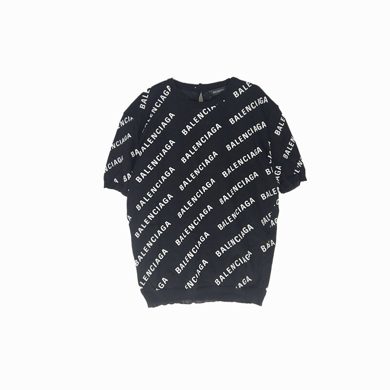 발렌시아가 블랙 올오버 로고 크롭 반소매 695449 (S) [한국사이즈 55] 여성 니트 1110511155 - Balenciaga