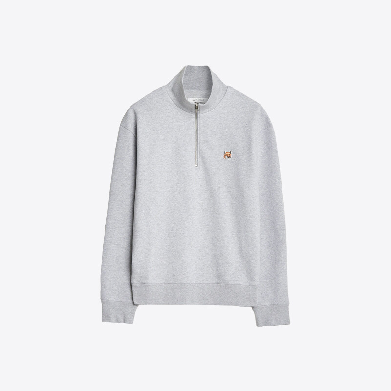 메종키츠네 폭스 헤드 패치 하프 집 맨투맨 라이트그레이멜란지 MM00314KM0001 H120 - Maison Kitsune