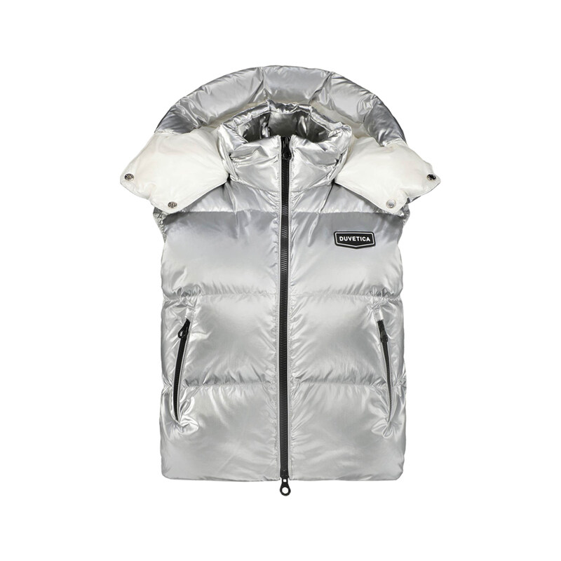 듀베티카 25FW EPIPOLI SILVER 로고 패치 후드 패딩 조끼 실버 VDDV25235K0001 SIL - Duvetica