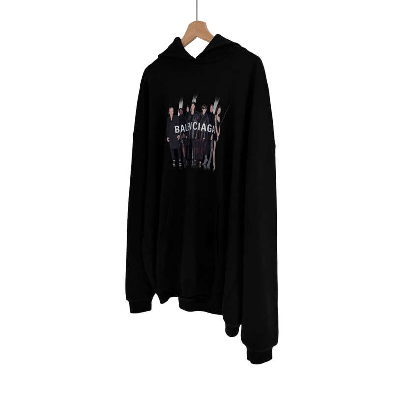 [중고명품비아르] [M] 발렌시아가 남성 아트워크 리얼 로고 라지핏 후드 티셔츠 블랙 - Balenciaga