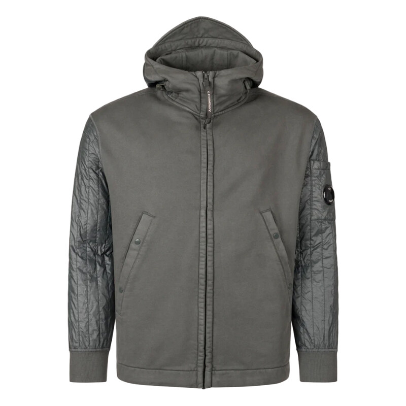 CP 25FW 렌즈 와펜 퀄팅 소매 후드집업 다크그레이 19CMSS054A 005835M 978 - CP company