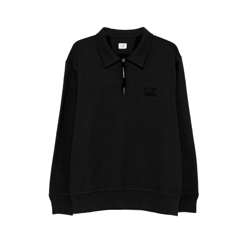 CP 25FW 로고 자수 폴로 기모 맨투맨 블랙 19CMSS140A 005086W 999 - CP company