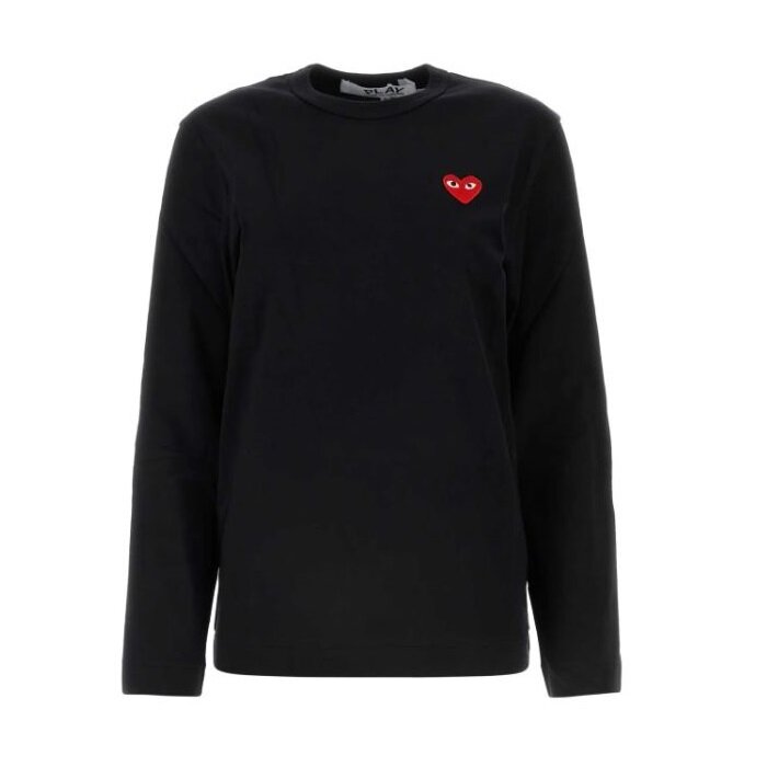꼼데가르송 남녀공용 레드하트 와펜 긴팔 티셔츠 블랙 AX-T118-051-1 - Comme des Garcons