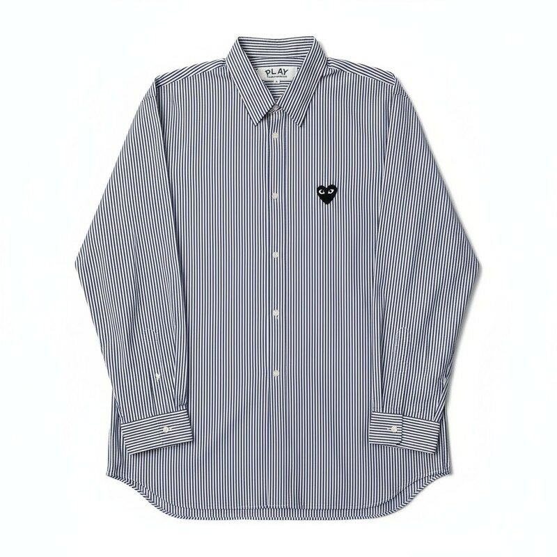 꼼데가르송 블루 스트라이프 블랙하트 남성 캐주얼 셔츠 AXB0180511 - Comme des Garcons