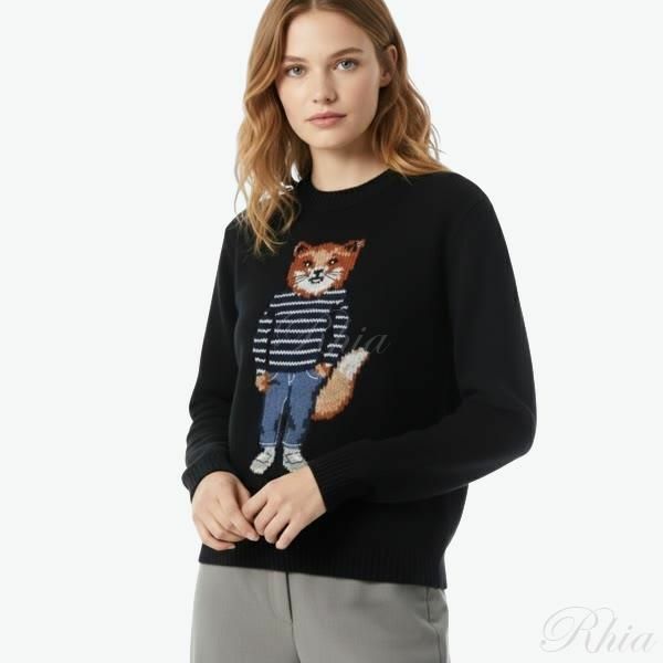메종키츠네 드레스드 폭스 인타르시아 울 점퍼 PW00812KH0002 P199 - Maison Kitsune