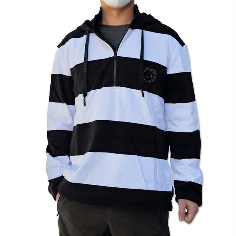 무스너클 스트라이프 코튼 남성 반집업 후드티 블랙화이트 M32MT723 160 - Moose Knuckles