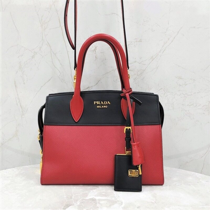 [럭스유] 프라다 사피아노 블랙 레드 투톤 토트 숄더백 1BA045 - Prada