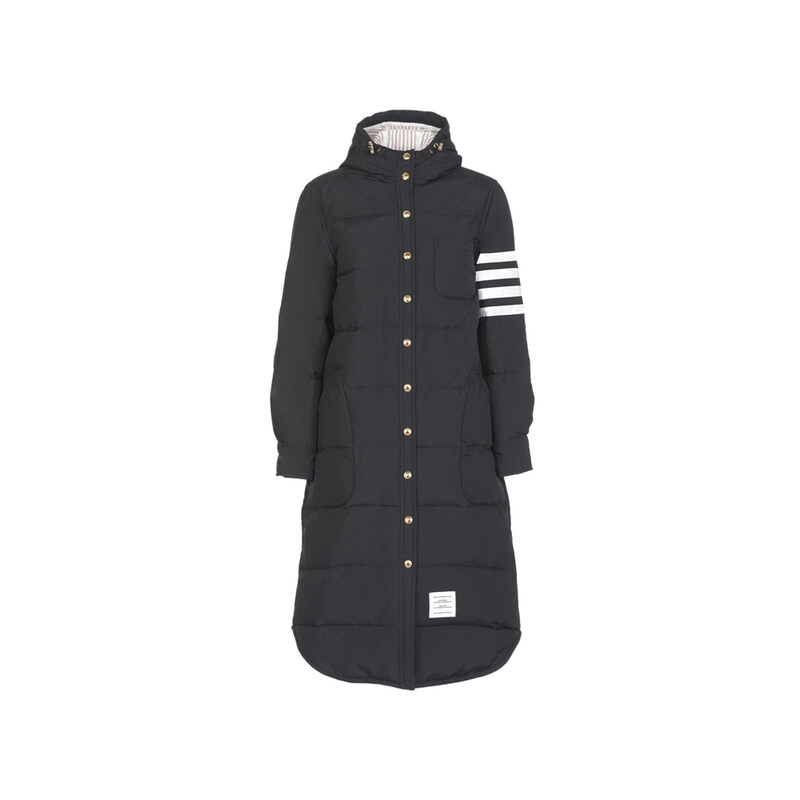 25FW 사선완장 다운 롱 후드 패딩 자켓 네이비 FOD025X 05222 415 - Thom Browne
