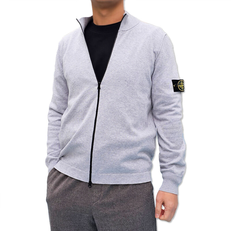 스톤아일랜드 소프트 코튼 남성 니트 집업 가디건 그레이 7815542B2 V0M67 - Stone Island