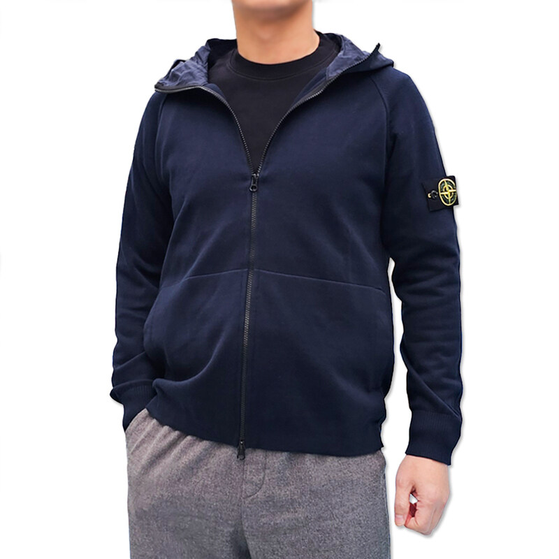 스톤아일랜드 소프트 코튼 남성 니트 후드집업 네이비 7815547B2 V0020 - Stone Island