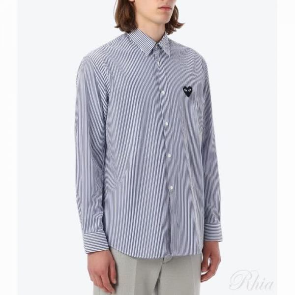 꼼데가르송 26SS 블랙하트 와펜 스트라이프 셔츠 AX B018 051 1 P1B018 AZ - Comme des Garcons