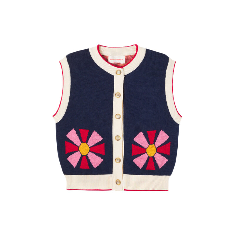 키즈 칼레이도스코프 니트 베스트 네이비 B225AC106 411 - Bobo Choses