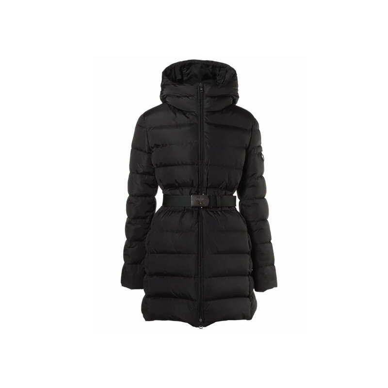 프라다 25FW 삼각로고 벨티드 후드 패딩 자켓 블랙 29O364 106O F0002 - Prada