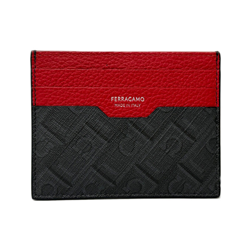 페라가모 25FW 패브릭 캔버스 카드지갑 블랙레드 66-1583 0780322 - Salvatore Ferragamo