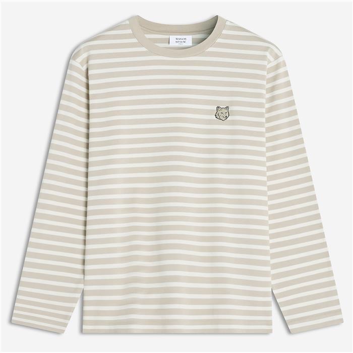 메종키츠네 스트라잎 긴팔티셔츠 PM00122KJ0044 beige white - Maison Kitsune